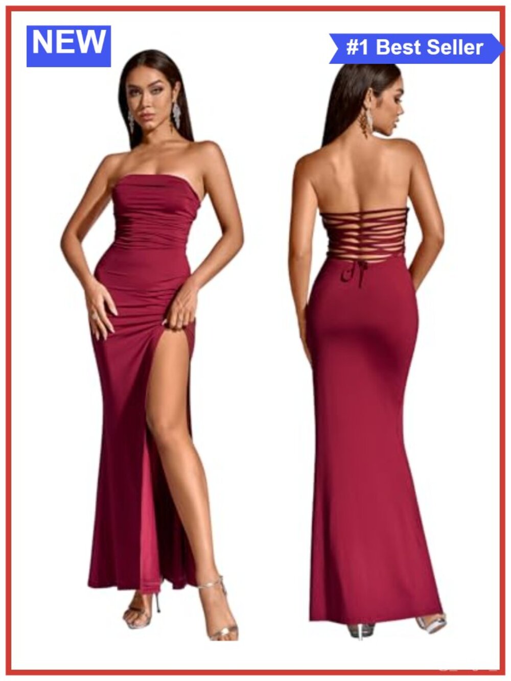 Strapless Bodycon Maxi Dress Side Slit Wedding Guest Formal